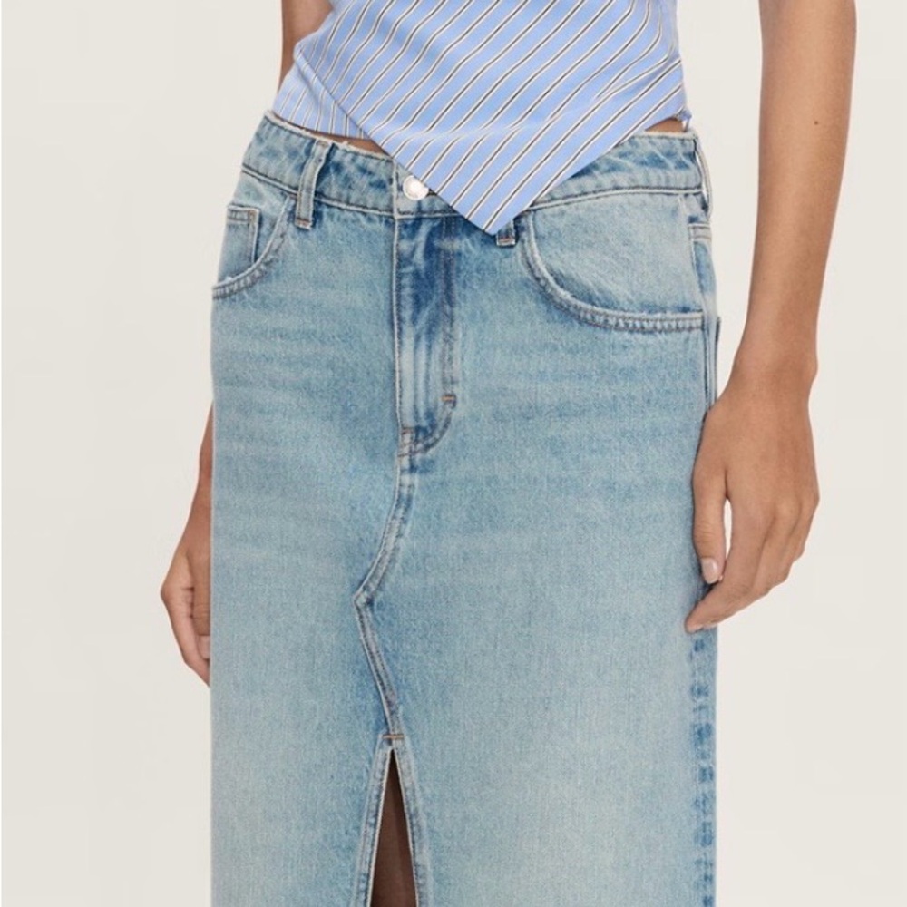 Mango Light Blue Denim Skirt